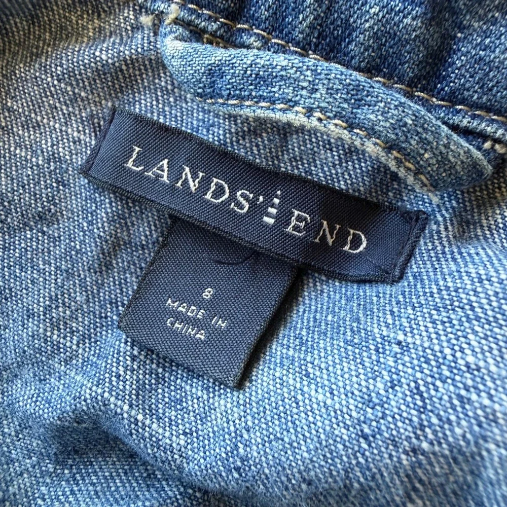 Lands End Kids Size 8 Blue Denim Jean Jacket Cotton Trucker Button Front